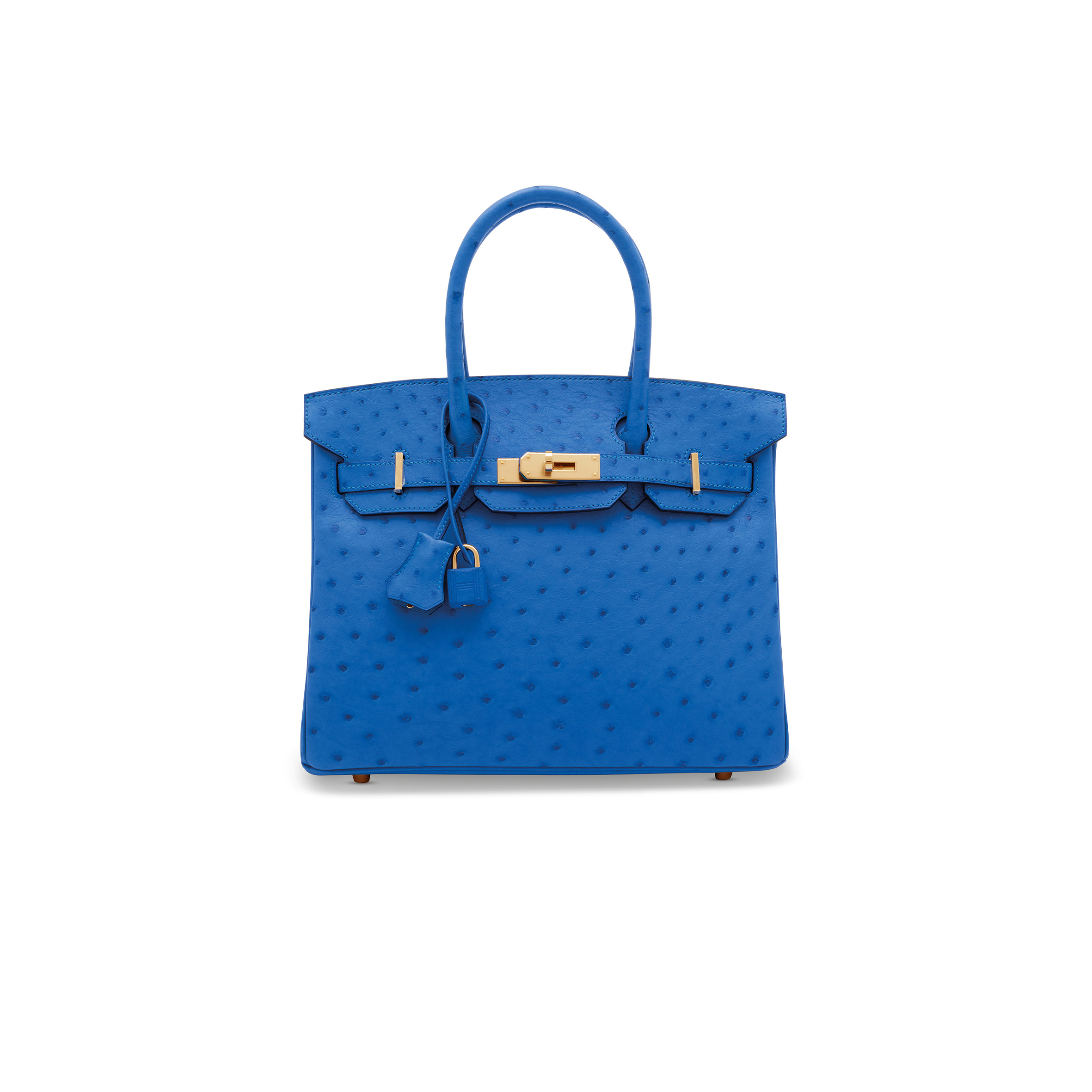 HERMÈS MASTER BIRKIN 30 OSTRICH LEATHER ELECTRIC BLUE GOLD BUCKLE H041933CK82 (30*22*16cm)